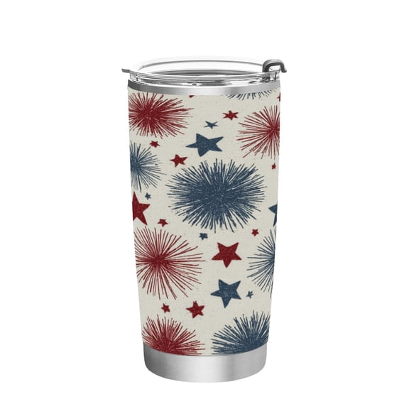 20oz Stainless Steel Tumbler with Straw, Double Wall Insulated Travel Tumbler Stars and Fireworks