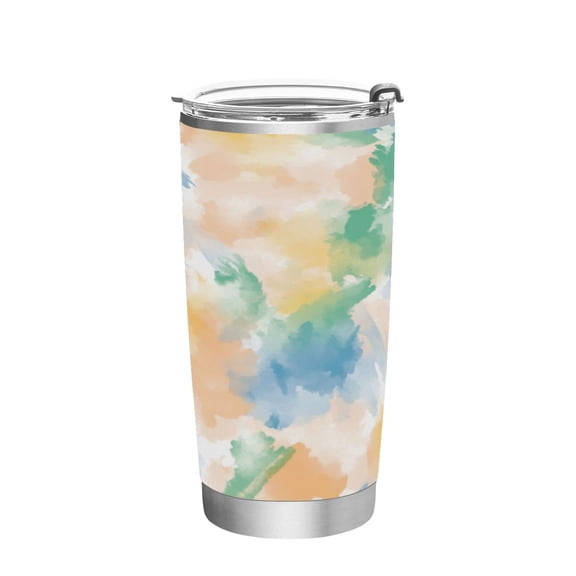 20oz Stainless Steel Tumbler with Straw, Double Wall Insulated Travel Tumbler Watercolor Soft Pastel Strokes