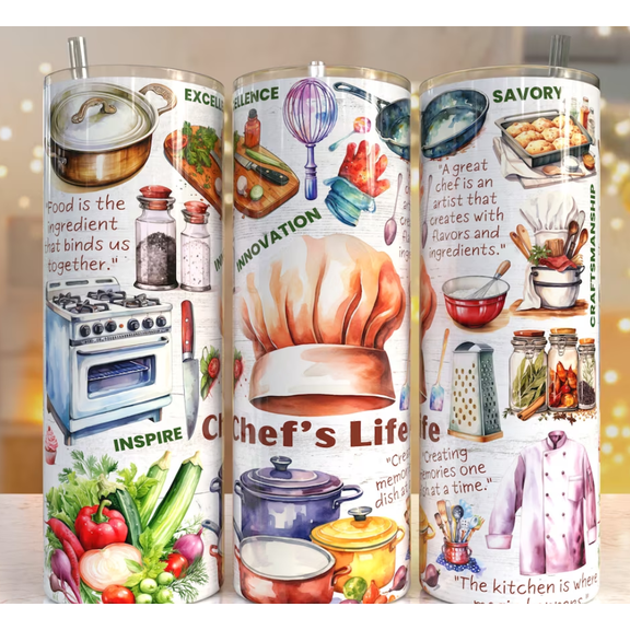 20oz Stainless Steel Tumbler with a chef theme