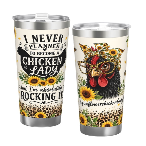 20oz Sunflower Chicken Lady Insulated Tumbler with Handle and Straw Funny Farm Animal Travel Cup Gift for Women with Double Silver Rim