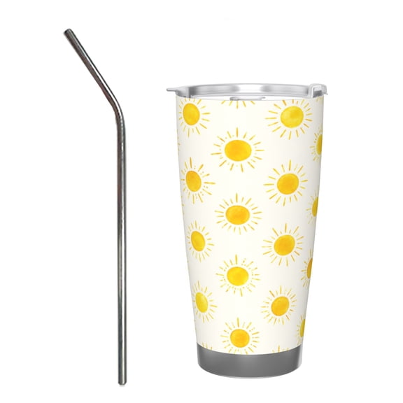 20oz Sunshine Sun Watercolor Minimal Summer Sky Insulated Tumbler with Handle and Straw Travel Cup Car Cup with Stainless Steel Straw