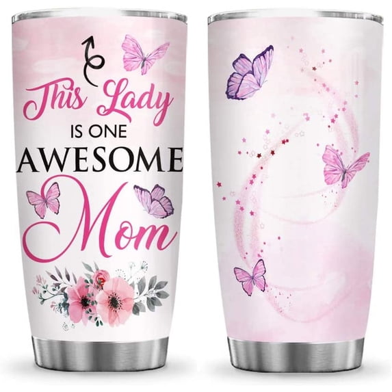 20oz This Lady is One Awesome Mom Tumbler Cup with Lid, Double Wall Vacuum Thermos Insulated Travel Coffee Mug - BGZZ0304001Z