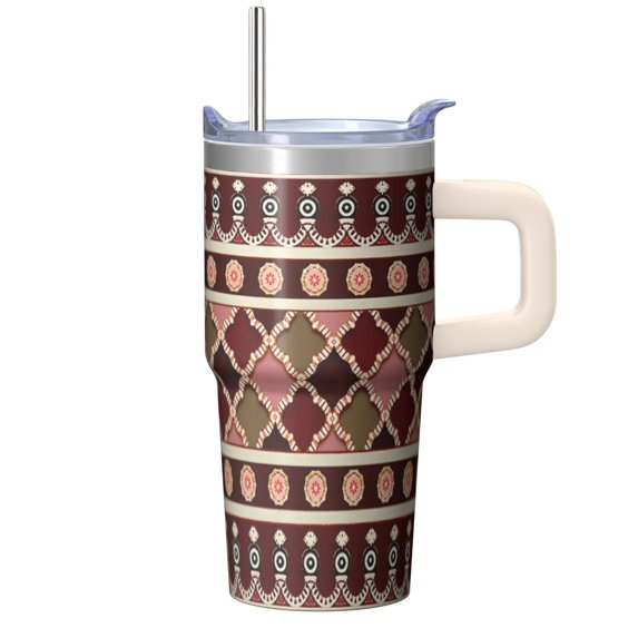 20oz Travel Coffee Cup with Lid and Straw, Bohemian Stainless Steel ...