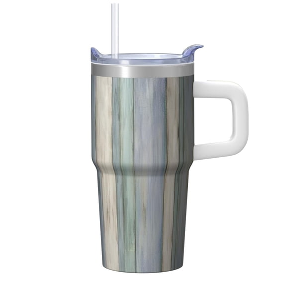 20oz Travel Coffee Mug with Handle, Stainless Steel Double Wall Insulated Tumbler Geometric Texture Leak Proof Straw