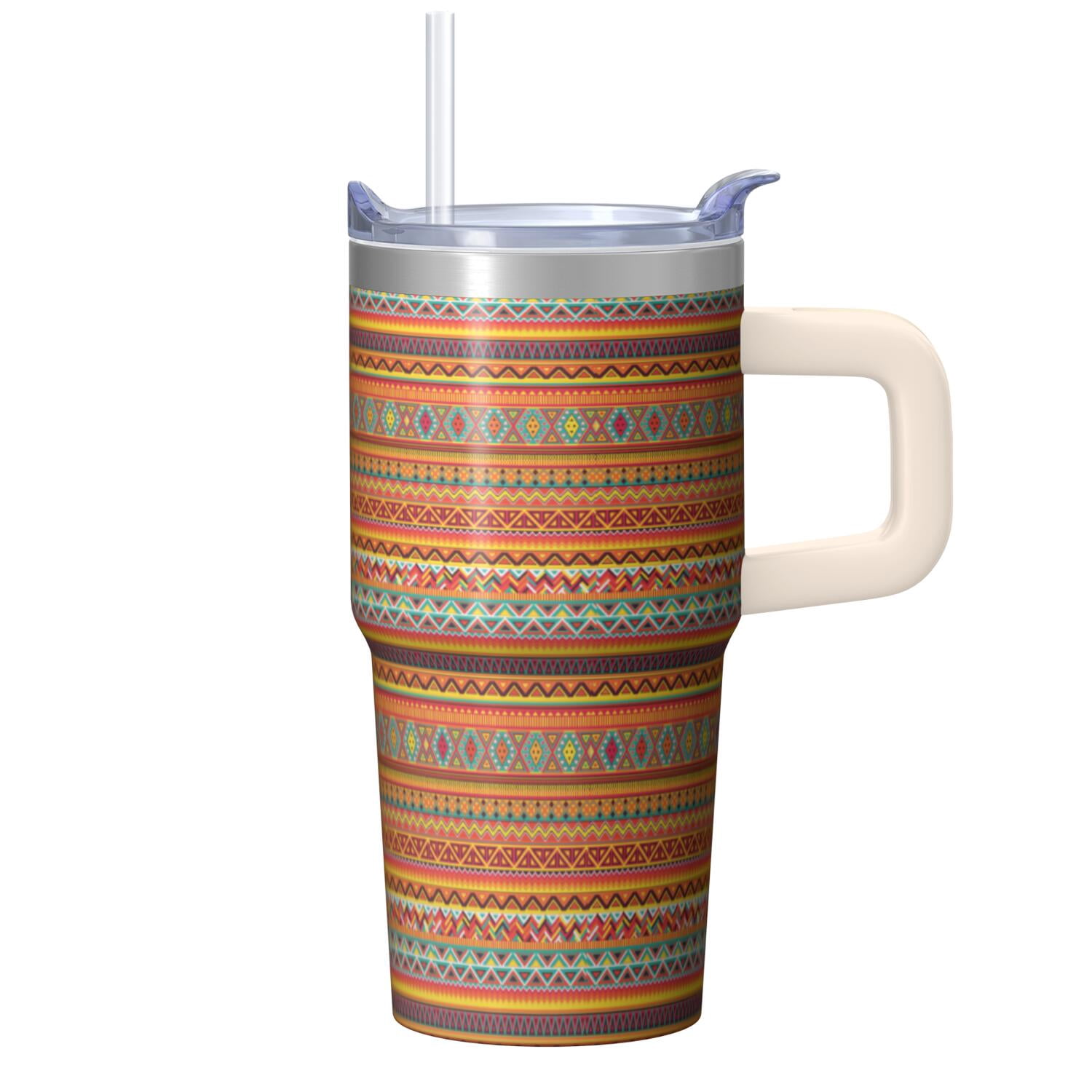 20oz Travel Insulated Mug with Lid and Straw, Bohemian Stainless Steel ...