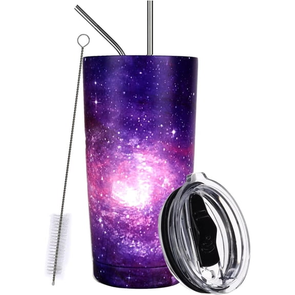 20oz Tumbler Double Wall Stainless Steel Vacuum Insulated Travel Mug with Splash-Proof Lid Metal Straw and Brush