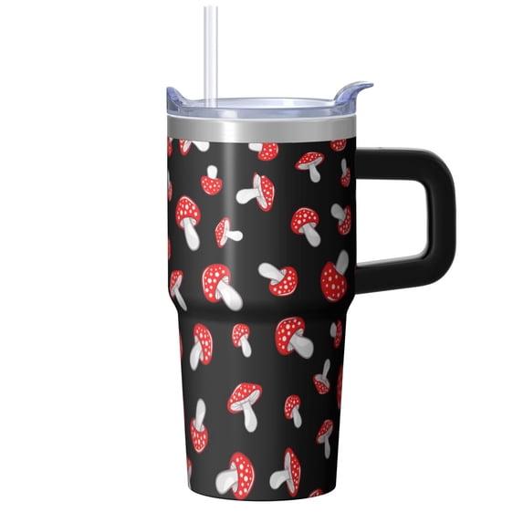 20oz Tumbler Featuring Handle and Straw, Double Wall Vacuum Insulation, Durable Stainless Steel with Plant Prints