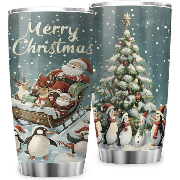 20oz Tumbler with Lid,Merry Christmas Stainless Steel Insulated Coffee Travel Mug, Santa Claus Elk Snowman Christmas Tree Travel Mug,Coffee Cup Gift for Home Indoor Outdoor Hiking Camping Swimming