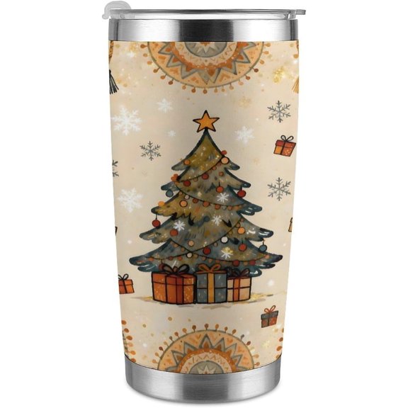 20oz Tumbler with Lid And Stainless Steel Straw | Christmas Tree Art Print Travel Coffee Mug Double-Wall Vacuum Coffee Cup for Women Men Him Her for Travel Hydration Sports
