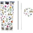 thumbnail image 1 of 20oz Tumbler with Lid and Straw, Flower Coffee Mug Double Wall Vacuum Insulated Travel Mug Floral Cup Stainless Steel Water Bottle Reusable Tumblers Car Gift for Ice Drinks, Hot Beverage, White, 1 of 5
