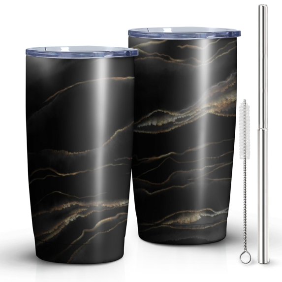 20oz Tumbler with Lid and Straw Stainless Black Marble Steel Vacuum Insulated Water Coffee Tumbler Cup, Double Wall Vacuum Insulated Travel Mug Reusable Tumblers for Ice Drinks, Hot Beverage