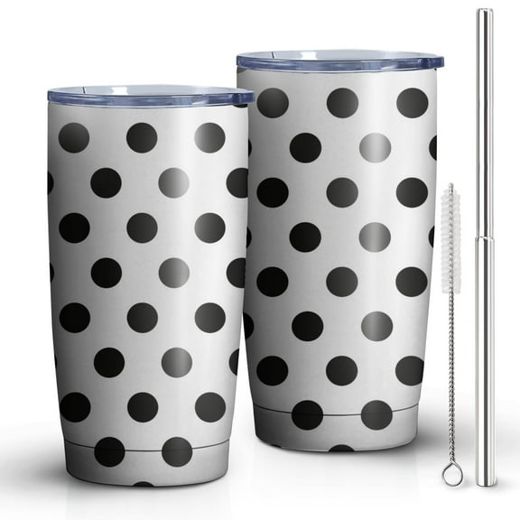 20oz Tumbler with Lid and Straw Stainless Black and White Dot Steel Vacuum Insulated Water Coffee Tumbler Cup, Double Wall Vacuum Insulated Travel Mug Reusable Tumblers for Ice Drinks, Hot Beverage