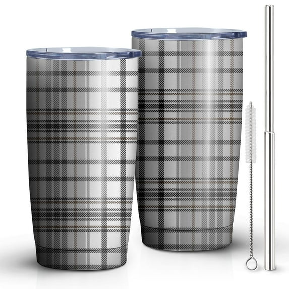 20oz Tumbler with Lid and Straw Stainless Black White Squares Steel Vacuum Insulated Water Coffee Tumbler Cup, Double Wall Vacuum Insulated Travel Mug Reusable Tumblers for Ice Drinks