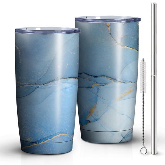 20oz Tumbler with Lid and Straw Stainless Blue Marble Steel Vacuum Insulated Water Coffee Tumbler Cup, Double Wall Vacuum Insulated Travel Mug Reusable Tumblers for Ice Drinks, Hot Beverage