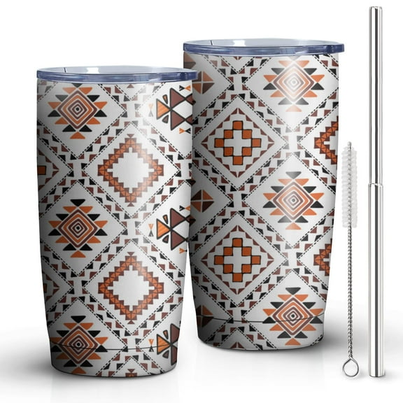 20oz Tumbler with Lid and Straw Stainless Boho Geometric Pattern Steel Vacuum Insulated Water Coffee Tumbler Cup, Double Wall Vacuum Insulated Travel Mug Reusable Tumblers for Ice Drinks