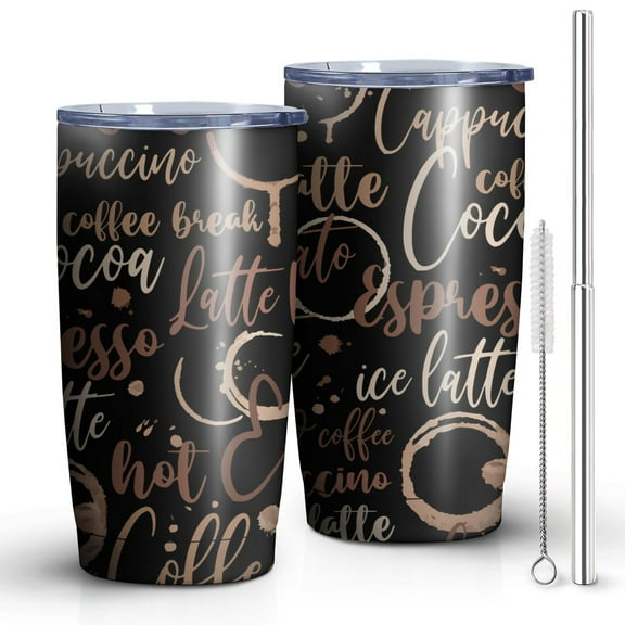 20oz Tumbler with Lid and Straw Stainless Coffee Theme Steel Vacuum Insulated Water Coffee Tumbler Cup, Double Wall Vacuum Insulated Travel Mug Reusable Tumblers for Ice Drinks, Hot Beverage