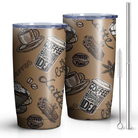 20oz Tumbler with Lid and Straw Stainless Coffee Theme Steel Vacuum Insulated Water Coffee Tumbler Cup, Double Wall Vacuum Insulated Travel Mug Reusable Tumblers for Ice Drinks, Hot Beverage