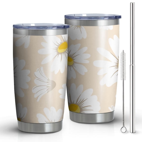 20oz Tumbler with Lid and Straw Stainless Daisy Steel Vacuum Insulated Water Coffee Tumbler Cup, Double Wall Vacuum Insulated Travel Mug Reusable Tumblers for Ice Drinks, Hot Beverage