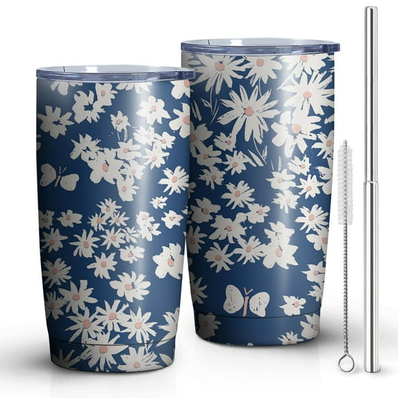 20oz Tumbler with Lid and Straw Stainless Daisy Steel Vacuum Insulated Water Coffee Tumbler Cup, Double Wall Vacuum Insulated Travel Mug Reusable Tumblers for Ice Drinks, Hot Beverage