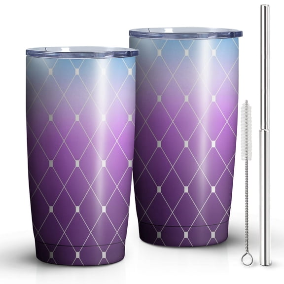 20oz Tumbler with Lid and Straw Stainless Geometric Diamond Purple Steel Vacuum Insulated Water Coffee Tumbler Cup, Double Wall Vacuum Insulated Travel Mug Reusable Tumblers for Ice Drinks