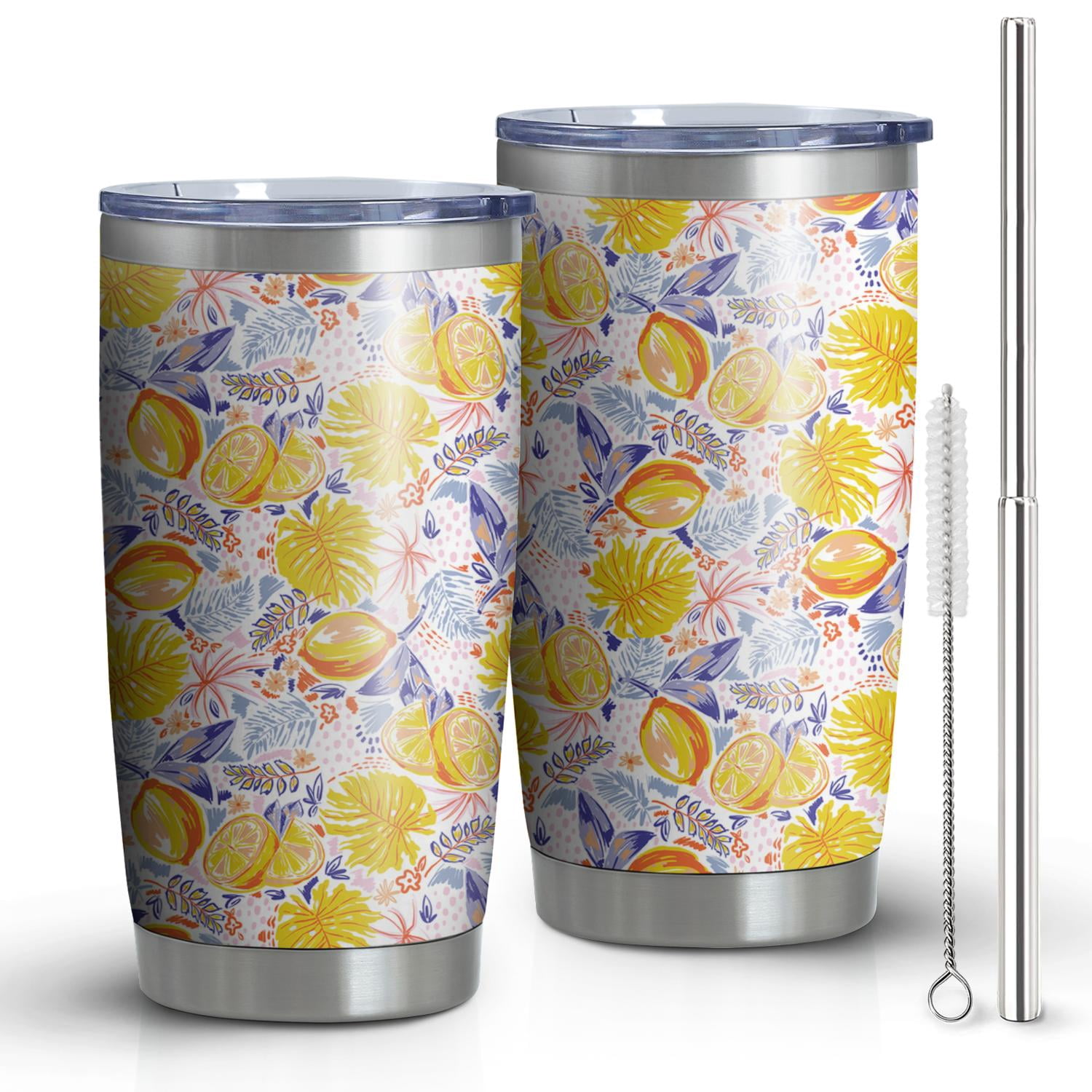 20oz Tumbler with Lid and Straw Stainless Lemon Steel Vacuum Insulated ...