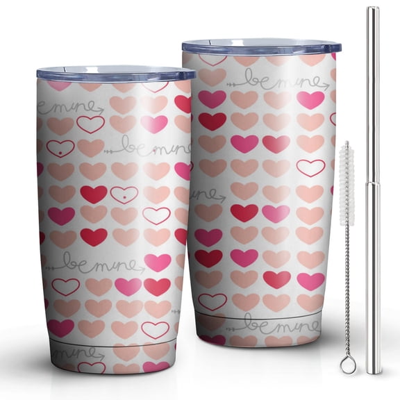 20oz Tumbler with Lid and Straw Stainless Loving Heart Steel Vacuum Insulated Water Coffee Tumbler Cup, Double Wall Vacuum Insulated Travel Mug Reusable Tumblers for Ice Drinks, Hot Beverage