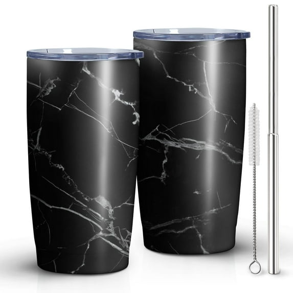20oz Tumbler with Lid and Straw Stainless Marble Steel Vacuum Insulated Water Coffee Tumbler Cup, Double Wall Vacuum Insulated Travel Mug Reusable Tumblers for Ice Drinks, Hot Beverage