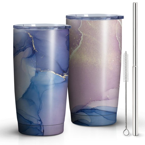 20oz Tumbler with Lid and Straw Stainless Marble Steel Vacuum Insulated Water Coffee Tumbler Cup, Double Wall Vacuum Insulated Travel Mug Reusable Tumblers for Ice Drinks, Hot Beverage