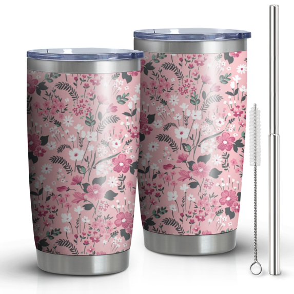 20oz Tumbler with Lid and Straw Stainless Pink Cherry Blossom Steel Vacuum Insulated Water Coffee Tumbler Cup, Double Wall Vacuum Insulated Travel Mug Reusable Tumblers for Ice Drinks, Hot Beverage