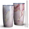 thumbnail image 1 of 20oz Tumbler with Lid and Straw Stainless Pink & Gold Marble Steel Vacuum Insulated Water Coffee Tumbler Cup, Double Wall Vacuum Insulated Travel Mug Reusable Tumblers for Ice Drinks, Hot Beverage, 1 of 7