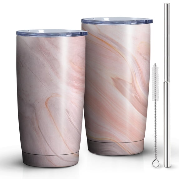 20oz Tumbler with Lid and Straw Stainless Pink Marble Steel Vacuum Insulated Water Coffee Tumbler Cup, Double Wall Vacuum Insulated Travel Mug Reusable Tumblers for Ice Drinks, Hot Beverage