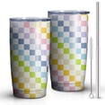 thumbnail image 1 of 20oz Tumbler with Lid and Straw Stainless Rainbow Checkerboard Steel Vacuum Insulated Water Coffee Tumbler Cup, Double Wall Vacuum Insulated Travel Mug Reusable Tumblers for Ice Drinks, Hot Beverage, 1 of 2