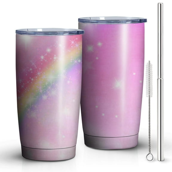 20oz Tumbler with Lid and Straw Stainless Rainbow Steel Vacuum Insulated Water Coffee Tumbler Cup, Double Wall Vacuum Insulated Travel Mug Reusable Tumblers for Ice Drinks, Hot Beverage