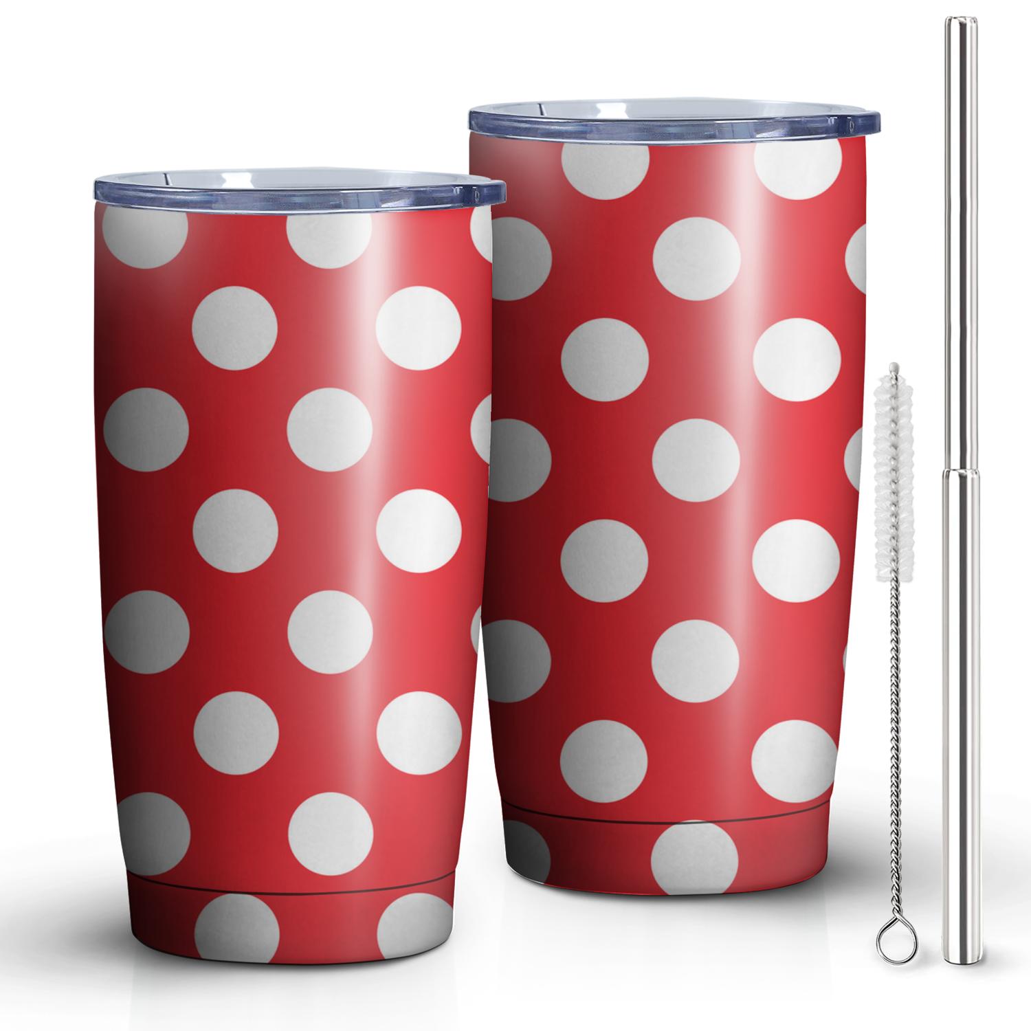 20oz Tumbler with Lid and Straw Stainless Red Dot Steel Vacuum ...