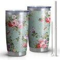 thumbnail image 1 of 20oz Tumbler with Lid and Straw Stainless Rose Pink Flowers Steel Vacuum Insulated Water Coffee Tumbler Cup, Double Wall Vacuum Insulated Travel Mug Reusable Tumblers for Ice Drinks, Hot Beverage, 1 of 7