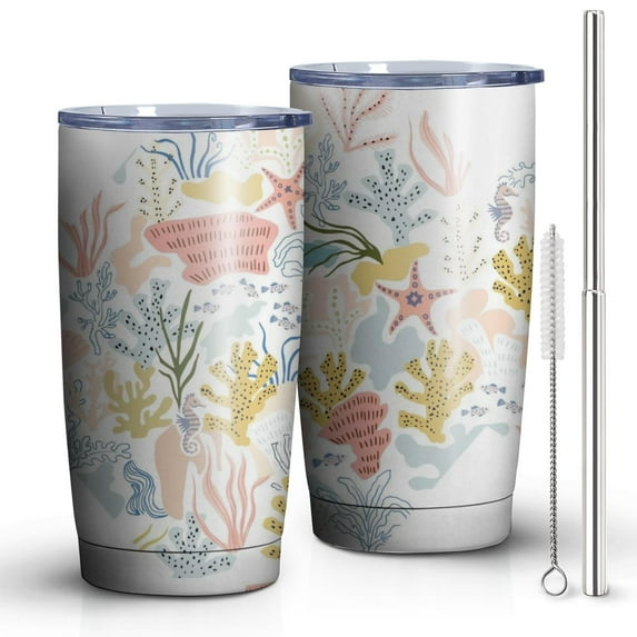 20oz Tumbler with Lid and Straw Stainless Starfish Steel Vacuum Insulated Water Coffee Tumbler Cup, Double Wall Vacuum Insulated Travel Mug Reusable Tumblers for Ice Drinks, Hot Beverage