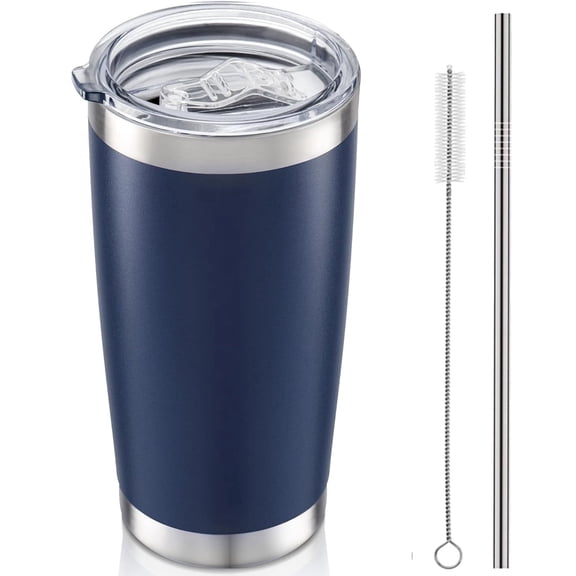 20oz Tumbler with Lid and Straw Stainless Steel Tumbler Cup Vacuum Insulated Double Wall Travel Coffee Mug Perfect for Car Cup Holders(Navy Blue 1 Pack)
