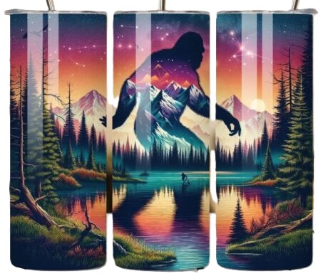 20oz Tumbler - Sasquatch - Big Foot and the Night Sky - Sunset