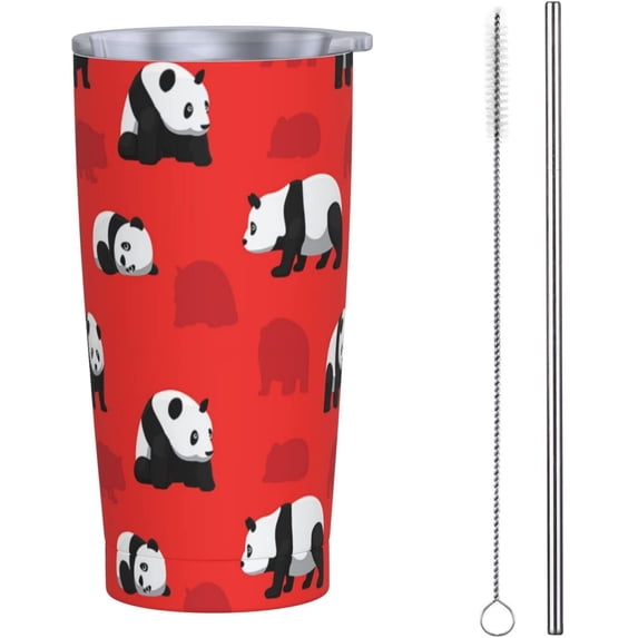 20oz Tumbler With Lid And Straw, Panda In Red Vacuum Insulated Iced Coffee Mug Reusable Travel Cup Stainless Steel Water Bottle