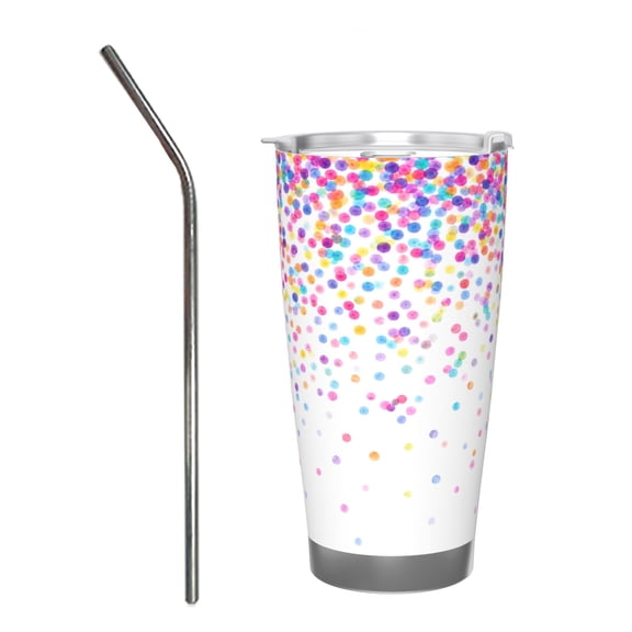 20oz Tumbler Rainbow Confetti Dots Travel Cup Stainless Steel Insulated Car Cup Coffee Cup Gift with Stainless Steel Straw