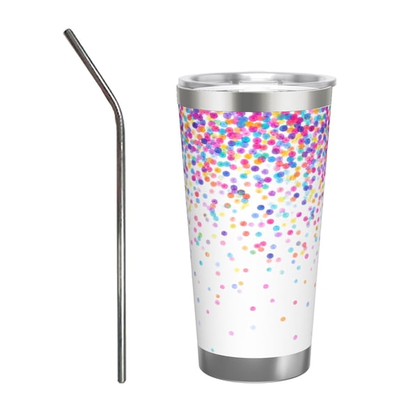 20oz Tumbler Rainbow Confetti Dots Travel Cup Stainless Steel Insulated Car Cup Coffee Cup Gift with Stainless Steel Straw