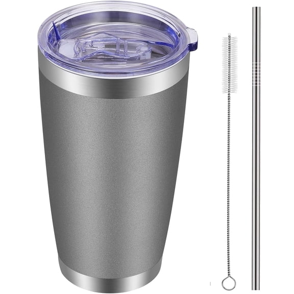 20oz Tumbler with Lid and Straw Stainless Steel Tumbler Cup Vacuum Insulated Double Wall Travel Coffee Mug Perfect for Car Cup Holders(Gray 1 Pack)