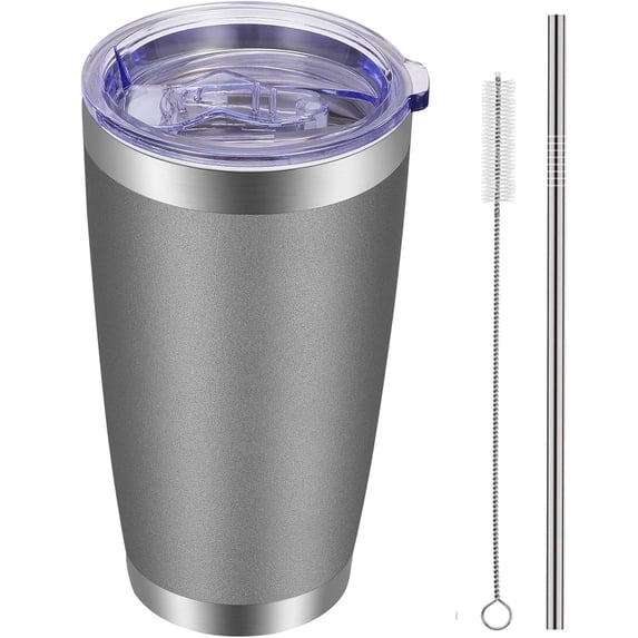 20oz Tumbler with Lid and Straw Stainless Steel Tumbler Cup Vacuum Insulated Double Wall Travel Coffee Mug Perfect for Car Cup Holders(Gray 1 Pack)