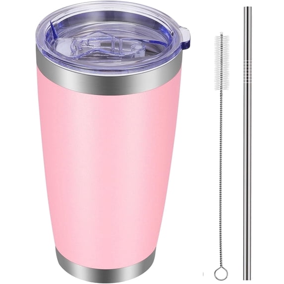 20oz Tumbler with Lid and Straw Stainless Steel Tumbler Cup Vacuum Insulated Double Wall Travel Coffee Mug Perfect for Car Cup Holders(Pink 1 Pack)