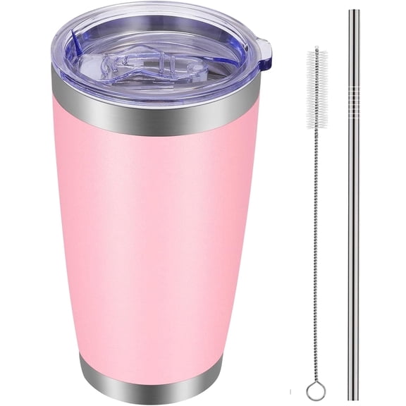 20oz Tumbler with Lid and Straw Stainless Steel Tumbler Cup Vacuum Insulated Double Wall Travel Coffee Mug Perfect for Car Cup Holders(Pink 1 Pack)