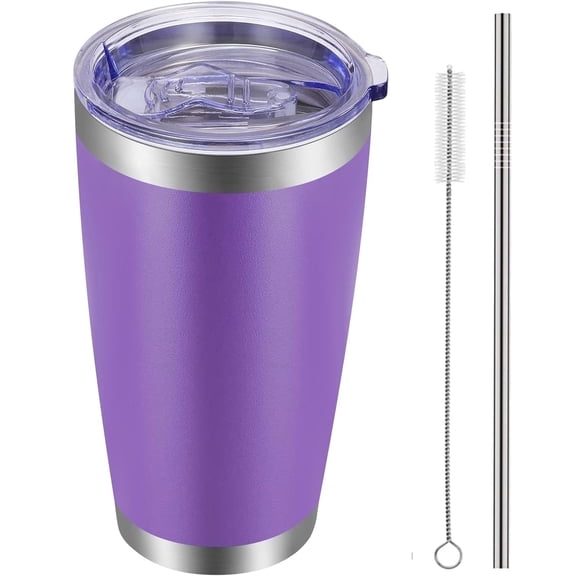 20oz Tumbler with Lid and Straw Stainless Steel Tumbler Cup Vacuum Insulated Double Wall Travel Coffee Mug Perfect for Car Cup Holders(Purple 1 Pack)