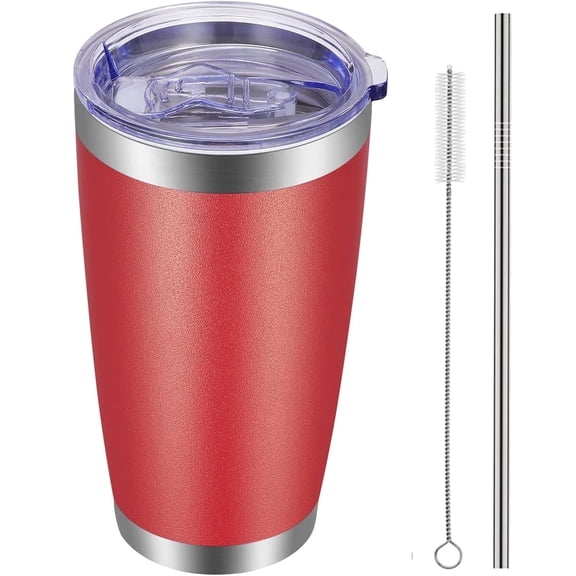 20oz Tumbler with Lid and Straw Stainless Steel Tumbler Cup Vacuum Insulated Double Wall Travel Coffee Mug Perfect for Car Cup Holders(Red 1 Pack)