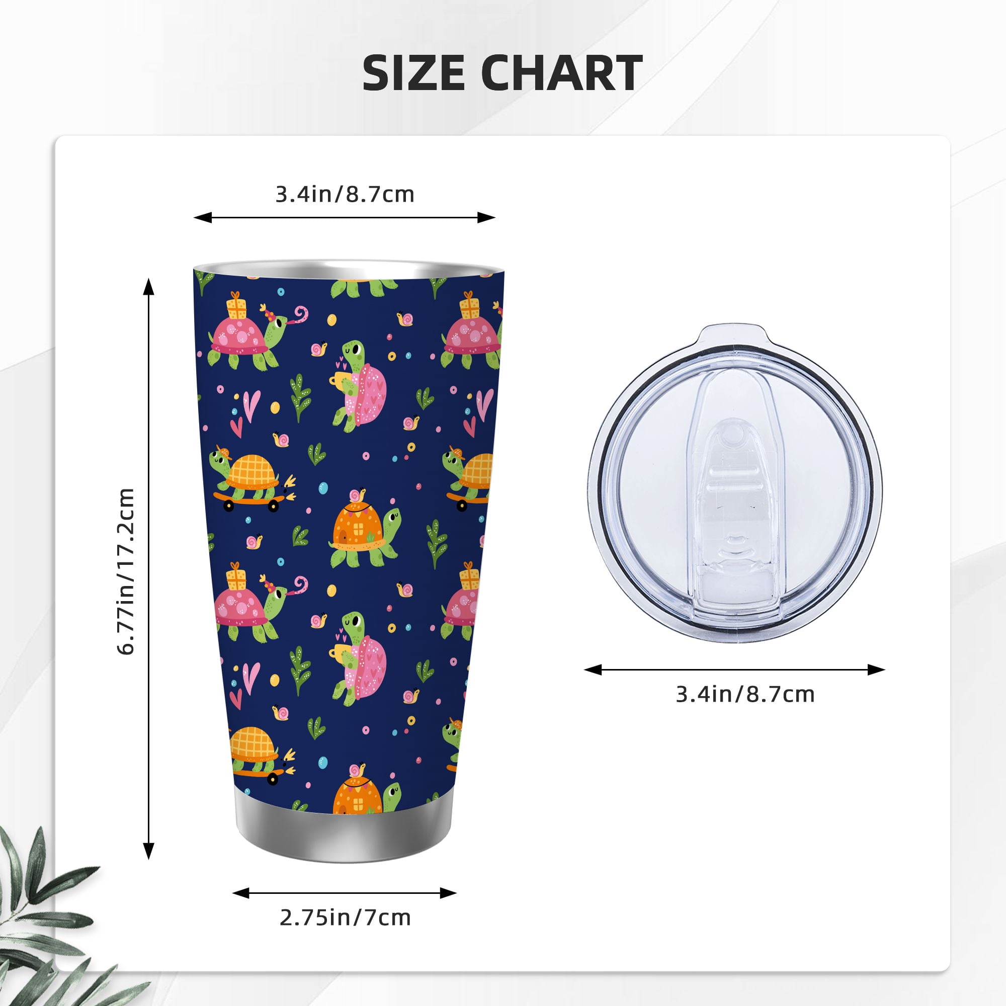20oz Tumbler with Lids and 3 Piece Straw Set Cartoon Turtle Reusable ...