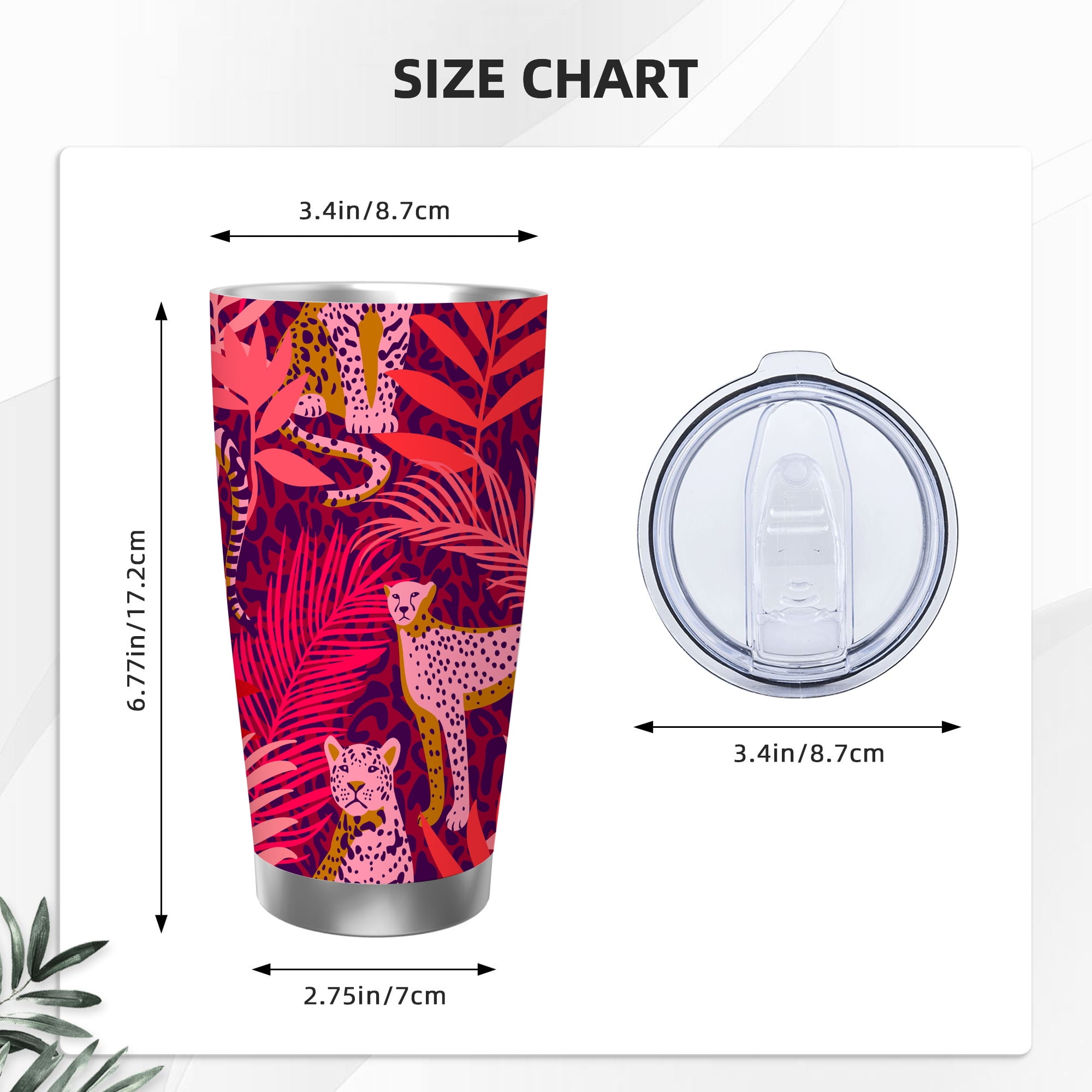 20oz Tumbler with Lids and 3 Piece Straw Set Leopard And Tiger Reusable