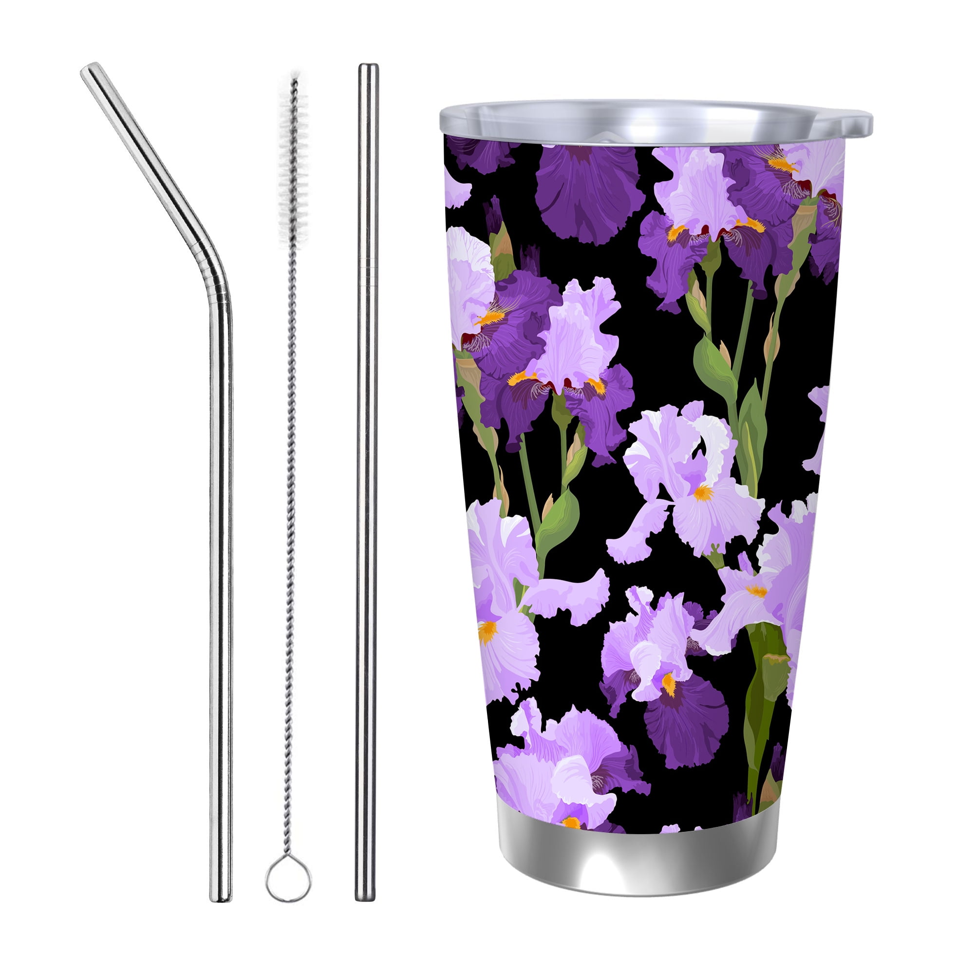20oz Tumbler with Lids and 3 piece straw set Blooming Irises Reusable
